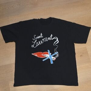Saint Laurent Black Tee with Red Lip Graphic